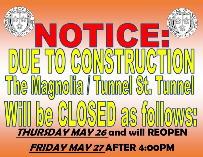 Magnolia/Tunnel Street Tunnel Closed May 26th & 27th