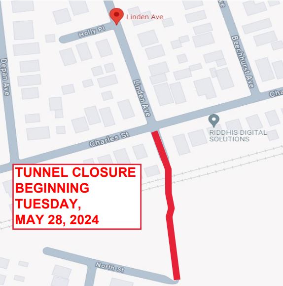 Linden Avenue Pedestrian Tunnel Closure Beginning Tuesday, May 28, 2024