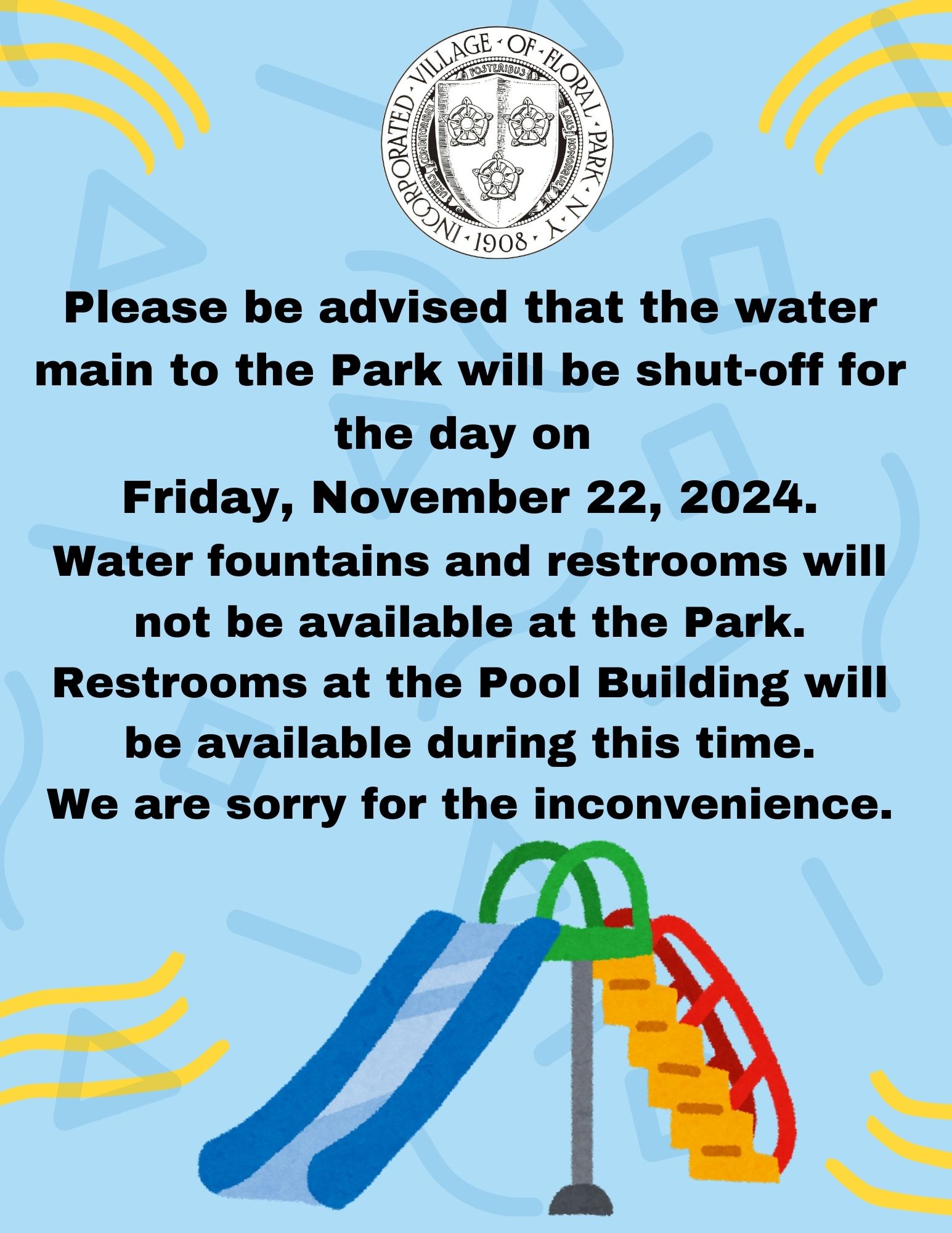 Recreation Center Water Shut Off Friday, November 22, 2024